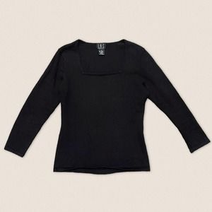 Vintage 90s I.N.C. Square Neck Top 3/4 Sleeve Essential Black Size Medium